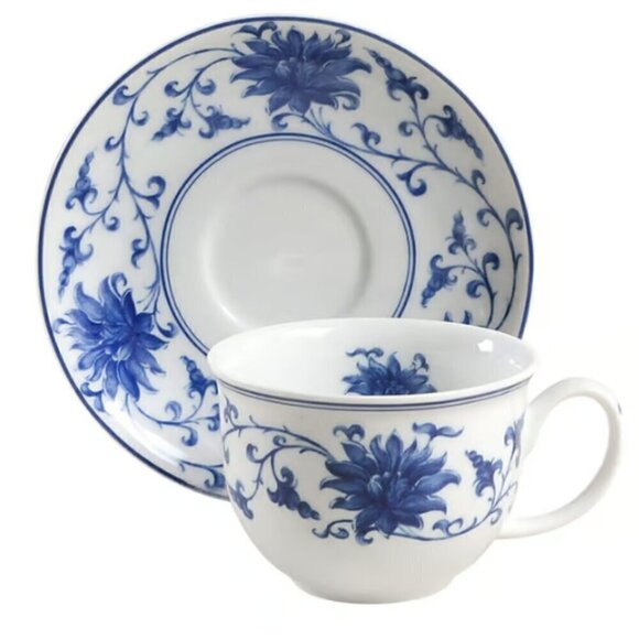Vista Alegre Other - Vista Alegre Flat Demitasse Cup & Saucer Set Lapis Blue/White